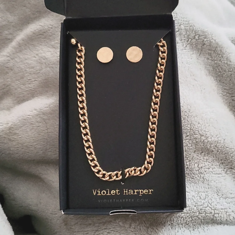 Violet Harper Elana Link Necklace and Earring Set Gold - Picture 1 of 4